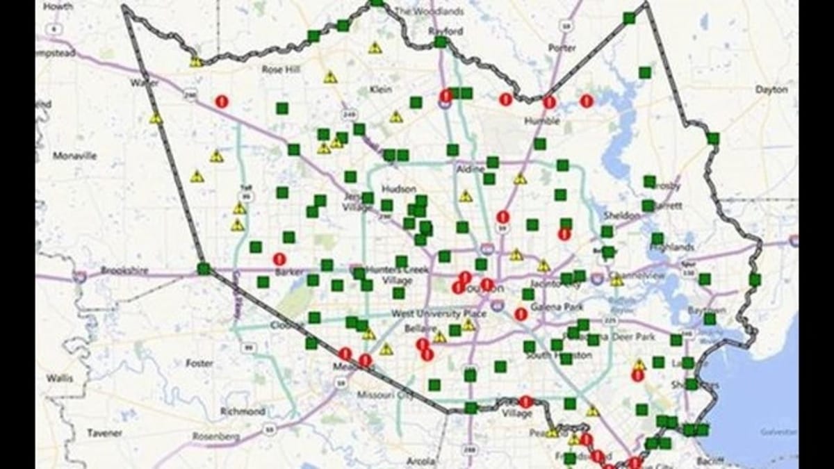 карта на поплавени подрачја во Хјустон