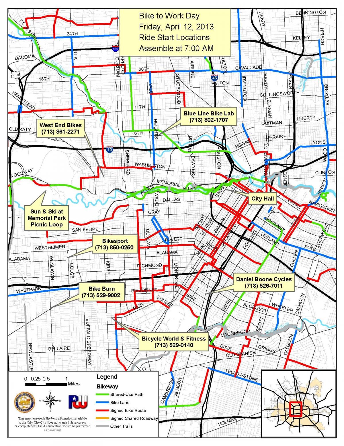 велосипедски патеки Хјустон мапа