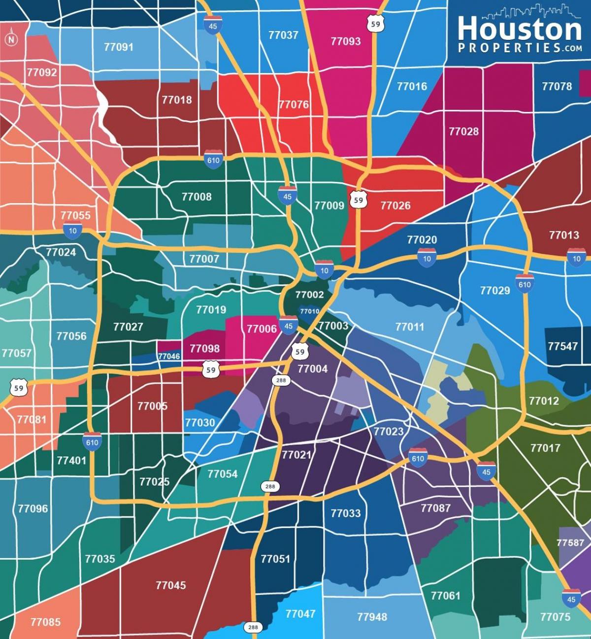 карта на Хјустон поштенски кодови