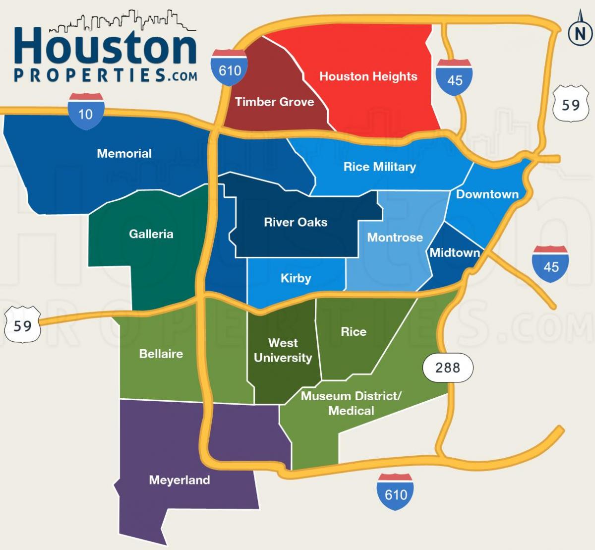 карта на Хјустон населби