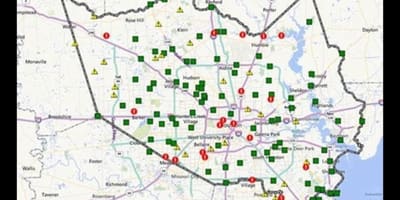 Карта на поплавени подрачја во Хјустон